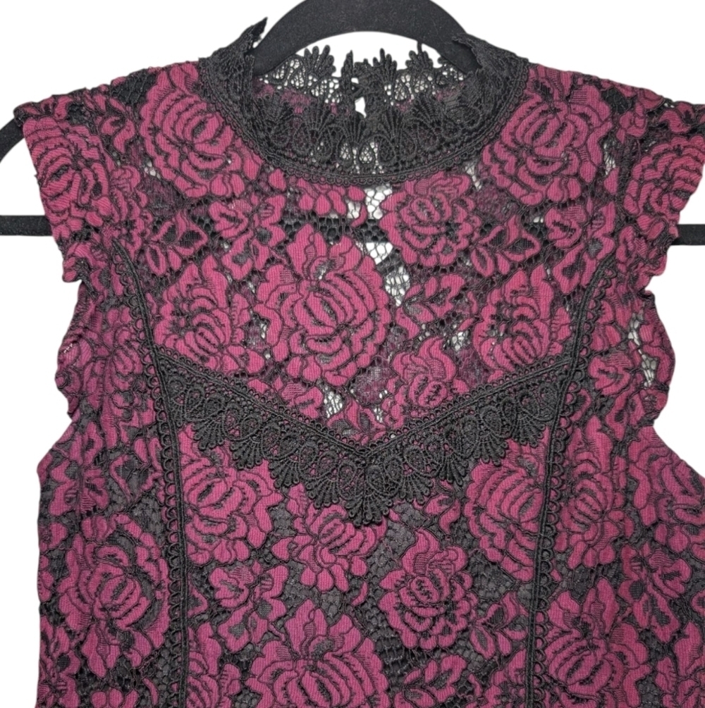 Haute Monde Red and Black Embellished Sleeveless Blouse - Picture 2 of 7
